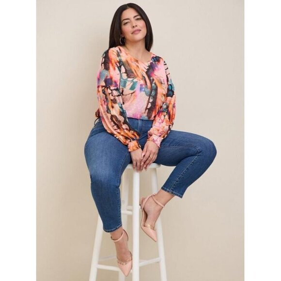 NWT Torrid Women's Long Sleeve Chiffon Clip Dot Blousson Sleeve Blouse - 2XL - Picture 13 of 13